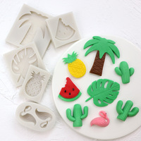 Moules à Fondant Tropical hawaïens en Silicone, flamant rose, feuille de palmier, arbre, ananas, décoration de gâteau d'été