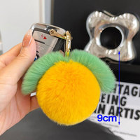 Porte-clés en fourrure de lapin douce et légère, design anime mignon petit pêche, fait main, boule en peluche pour décoration de voiture et sac, cadeau