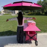 Chariot de camping/de voyage pliable tout-en-un, réglable en hauteur, avec table pliante, roues tout-terrain, en métal, OEM