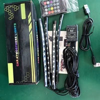 Vente en gros en stock, bande lumineuse LED 4 en 1 12V pour voiture, éclairage ambiant USB, lumière de décoration intérieure universelle, télécommande, commande vocale RGB