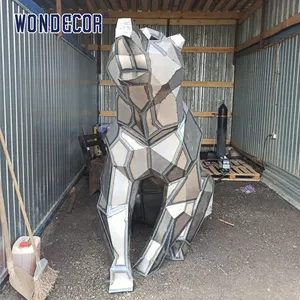 WONDECOR花园金属装饰抽象几何熊不锈钢雕塑