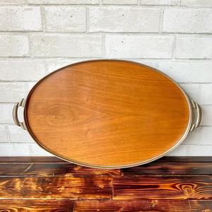Plateau de service vintage en bois, marbre et métal, avec poignée en aluminium, artisanal, tendance, finition haut de gamme, vaisselle de table, unique, vente en gros - Product Image 1