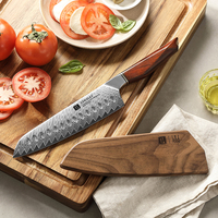 XINZUO Co-branded 3-sterren chef-geïnspireerde scherpe Damascus poederstalen professionele Santoku messenset met ergonomische palissanderhouten handgreep