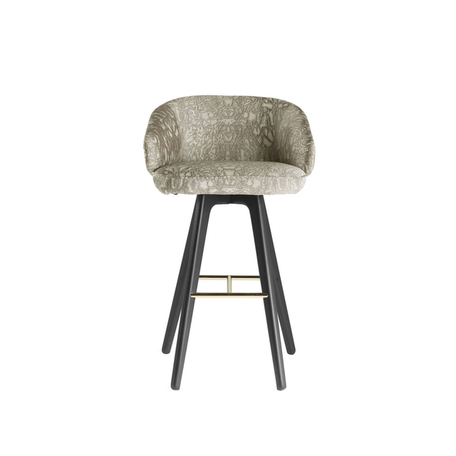 Luxury Modern Fabric Bar Stool with Golden Back Wooden Legs Strong Stylish for Home Bars Offices Hotels Dining Living Rooms
