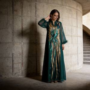 Abaya élégante en polyester floqué de qualité supérieure pour femmes musulmanes, robe d'occasion personnalisée, fournisseur en gros - Product Image 3