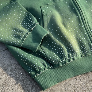 Sudadera con capucha de lujo de algodón bordado, personalizada, 400 g/m², con lavado ácido y pedrería, para hombre, oversize, con cremallera, efecto desgastado - Product Image 4