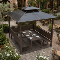 Gazebo de jardin résistant aux chocs 12*12 pieds pour cour arrière, facile à assembler, imperméable, résistant à la pluie, design pare-soleil, moustiquaire