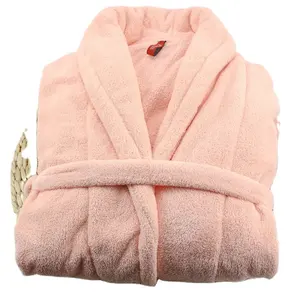 Wholesale 100% Polyester SOLID COLOR Pink Warm Coral Fleece Bathrobe For Women