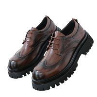 Mocassins Oxford en cuir verni marron pour hommes, chaussures de ville élégantes à enfiler avec plateforme et semelle intermédiaire en caoutchouc antidérapante