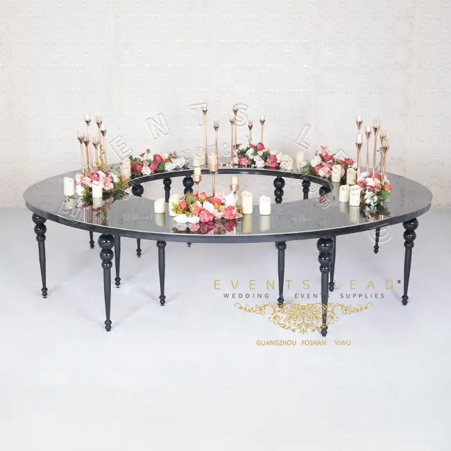 현대 변형 블랙 메탈 네 조각 웨딩 파티 하프 문 테이블 럭셔리 이벤트