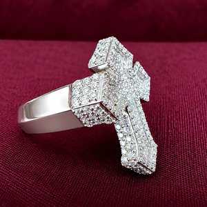 Anillo Cruzado con Diamantes VVS, Joyería Religiosa, Gema Brillante, Regalo de Compromiso Unisex, Oro Blanco de 18k, Certificado IGI, Brillante - Product Image 1