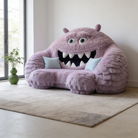 Canapé en peluche monstre violet, fauteuil confortable en fourrure, personnage de dessin animé, fauteuil lounge surdimensionné, pouf moelleux, décoration de canapé
