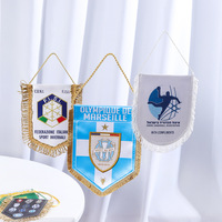 MOQ logotipo personalizado de doble cara impresión por sublimación tela satinada Mini equipo de fútbol banderines bandera