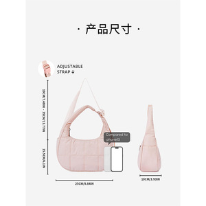 2025 New Quilted Down Women's Messenger <b>Bag</b> <b>Large</b> Capacity Solid Color Lightweight Handbag with Small Underarm Design - Product Image 3