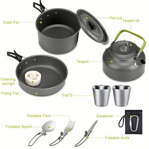 Juego de Utensilios de Cocina para Viajes, Olla y Sartén Portátiles Reutilizables, Juego de Utensilios de Cocina de Aluminio Ligero para Acampar al Aire Libre - Product Image 2