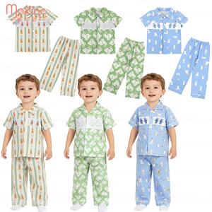 Ensemble deux pièces pour garçons, <span class=keywords><strong>chemise</strong></span> à manches courtes et short à motif de Pâques, col rabattu, <span class=keywords><strong>pyjama</strong></span> pour tout-petits - Product Image 2