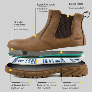 Botas de seguridad de construcción para hombres, botas de seguridad de marca de buena calidad, zapatos de trabajo negros, botas estilo de seguridad Chelsea - Product Image 2