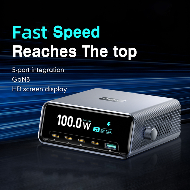 265W GaN 5-in-1 USB-C Fast Charging Station PD 100W Intelligent Digital Display with Knob Control for Phone/Laptop/Mobile Phone