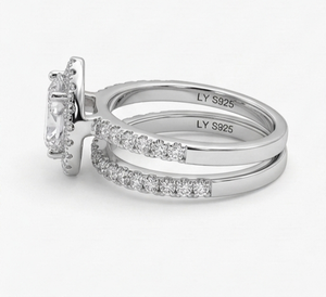 Anillo de Compromiso de Plata 925 con Halo de Circonitas Cúbicas en Forma de Pera, Joyería de Boda para Mujer - Product Image 3