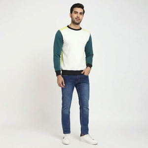Sweat-shirt pour homme en coton mélangé, coupe ajustée, col rond, manches longues, basiques pour l'automne, options d'impression numérique de logo personnalisé, teinture unie - Product Image 1