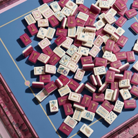 Table de Mahjong Américain Portable Gravée Artisanale, Mini-Ensemble de Voyage Écologique de Luxe Rouge et Bleu Lagune