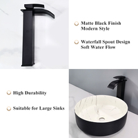 Robinet de lavabo de salle de bain TARPUL au design moderne, style cascade, en acier inoxydable noir, installation sur comptoir