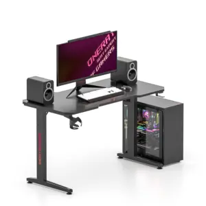 Ofis bilgisayar masası l-şekilli yarış masa Led ışıkları oyun kurulum köşe masası RGB Pc için USB ile ahşap L08 toptan oyun kulübü