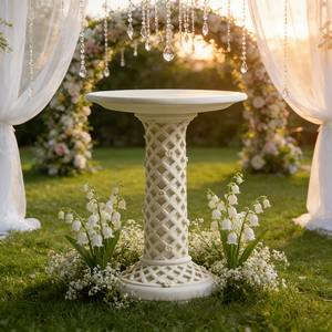 Jardinière sur piétement en résine à motif <span class=keywords><strong>treillis</strong></span>, blanc pur, motif diamant, style irrégulier, plateau à <span class=keywords><strong>fleurs</strong></span> peint à la main, style anglais, rose - Product Image 2