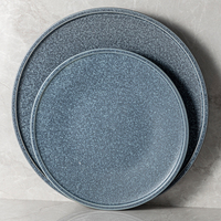 Assiette à dîner en porcelaine de Style japonais Nature rétro semblable à du marbre, assiette ronde de 10.5 pouces à coloration bleue en grès
