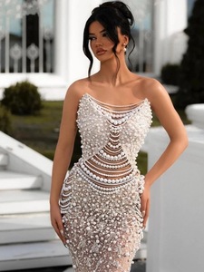 ED2612 Vestido <span class=keywords><strong>de</strong></span> <span class=keywords><strong>Alta</strong></span> <span class=keywords><strong>Costura</strong></span> <span class=keywords><strong>de</strong></span> Excelente Calidad, Vestido <span class=keywords><strong>de</strong></span> Perlas para Mujer, Vestidos para Bodas, Sin Tirantes - Product Image 2