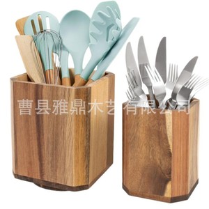 Wooden <b>Rotating</b> Cutlery Box Acacia Kitchen Storage Lazy Susan <b>Desk</b> Organizer No Lid Solid Color - Product Image 2