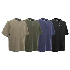 T-shirt vintage surdimensionné <span class=keywords><strong>à</strong></span> col <span class=keywords><strong>Henry</strong></span> en tissu gaufré 325 GSM, de haute qualité, lourd, avec logo personnalisé - Product Image 2