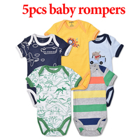Combinaisons pour bébé, été, imprimé mignon, manches courtes, design varié, ensemble de 5 pièces, combinaison pour bébé fille