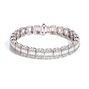 Luxury <b>Solid</b> 925 Sterling <b>Silver</b> Rhodium Plated Moissanite Tennis <b>Bracelet</b> Emerald Cut Iced Bling Customized Design Unisex Fine - Product Image 3