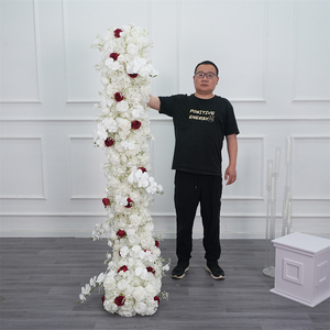 Pure White Rose Baby Breath Artificial Floral Table Runner Long Cascade <b>Flower</b> Row for Wedding Head Table Centerpiece Decor - Product Image 1