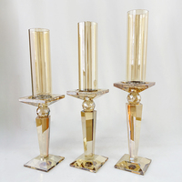3pcs eines Sets Champagner Gold Glas Kristall Kerzenhalter mit Glasrohr MH-Z0505