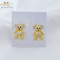 Pendientes de Botón de Alta Calidad Jml, Chapados en Oro de 14k, con Circonita, Diseño de Oso, para Mujer, Nueva Oferta, Regalo para Chica