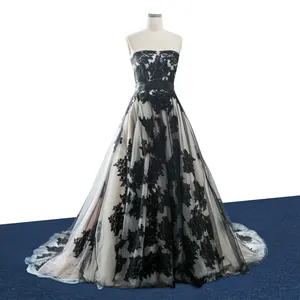 Trendy Strapless preto casamento vestido Affordable Ball Gown inspiração casamento vestido