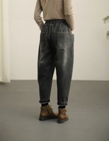 Pantalon taille élastique personnalisé printemps-automne, jean rétro délavé pour femme, coupe ample et amincissante, grandes tailles