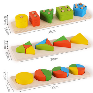 Montessori Learning Rainbow Wood Educational Multicolor Shape Sorter Stacking Block Geometric Stacker Toys for Kids Boys Girls - Product Image 2