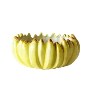 Tigela de frutas em forma de banana amarela vintage especial