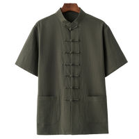 Setelan Tang Pria Musim Panas Bahan Katun/Linen Ringan Gaya Cina, Hanfu, Kancing Cakram, Lengan Setengah, Bernapas