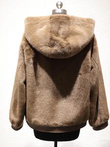 Giacca Bomber da Donna in Ecopelliccia Marrone Senza Cuciture con Cappuccio, Lavorazione Squisita, Fodera in <span class=keywords><strong>Camoscio</strong></span>, <span class=keywords><strong>Cappotto</strong></span> Invernale - Product Image 2
