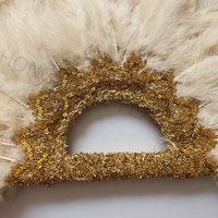 Éventail de mariée blanc à plumes, orné de dentelle dorée, style africain, idéal pour les mariées et les demoiselles d'honneur.