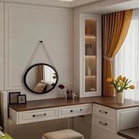 XINGRUO Coiffeuse de chambre personnalisée avec miroir rond, rangement et banquette de fenêtre, pour projets d'appartements, d'hôtels et de villas