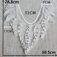 Col Claudine en Dentelle Lactée de Luxe, Broderie Florale Feuille avec Perles, Applique en Tissu Soluble à l'Eau pour Couture, Décoration de Robe DIY, Artisanat
