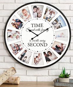 Horloge murale en bois avec <span class=keywords><strong>collage</strong></span> de 12 photos, citation familiale, silencieuse, rustique, style ferme, grande horloge murale surdimensionnée pour la maison, le salon - Product Image 3
