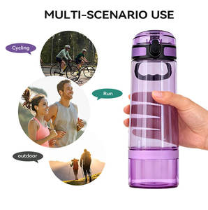 Бутылка для воды 2-в-1 (500 мл + 150 мл) с контейнером для закусок, без бисфенола А, с носиком и ручкой, для индивидуализации, спортивная фляга - Product Image 5