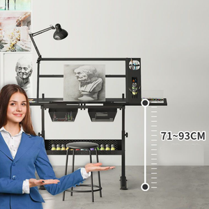 XinyiArt Temper ing Glass Verstellbarer Kipp-Zeichen tisch Zeichen tisch Architektur 2 Schubladen Zeichen tisch mit Stuhl - Product Image 3