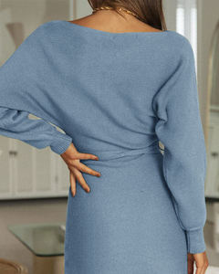 Prix usine Boutique tricots femmes épaule froide tricoté robe moulante avec ceinture élégante rencontre Shopping belle robe pull - Product Image 4